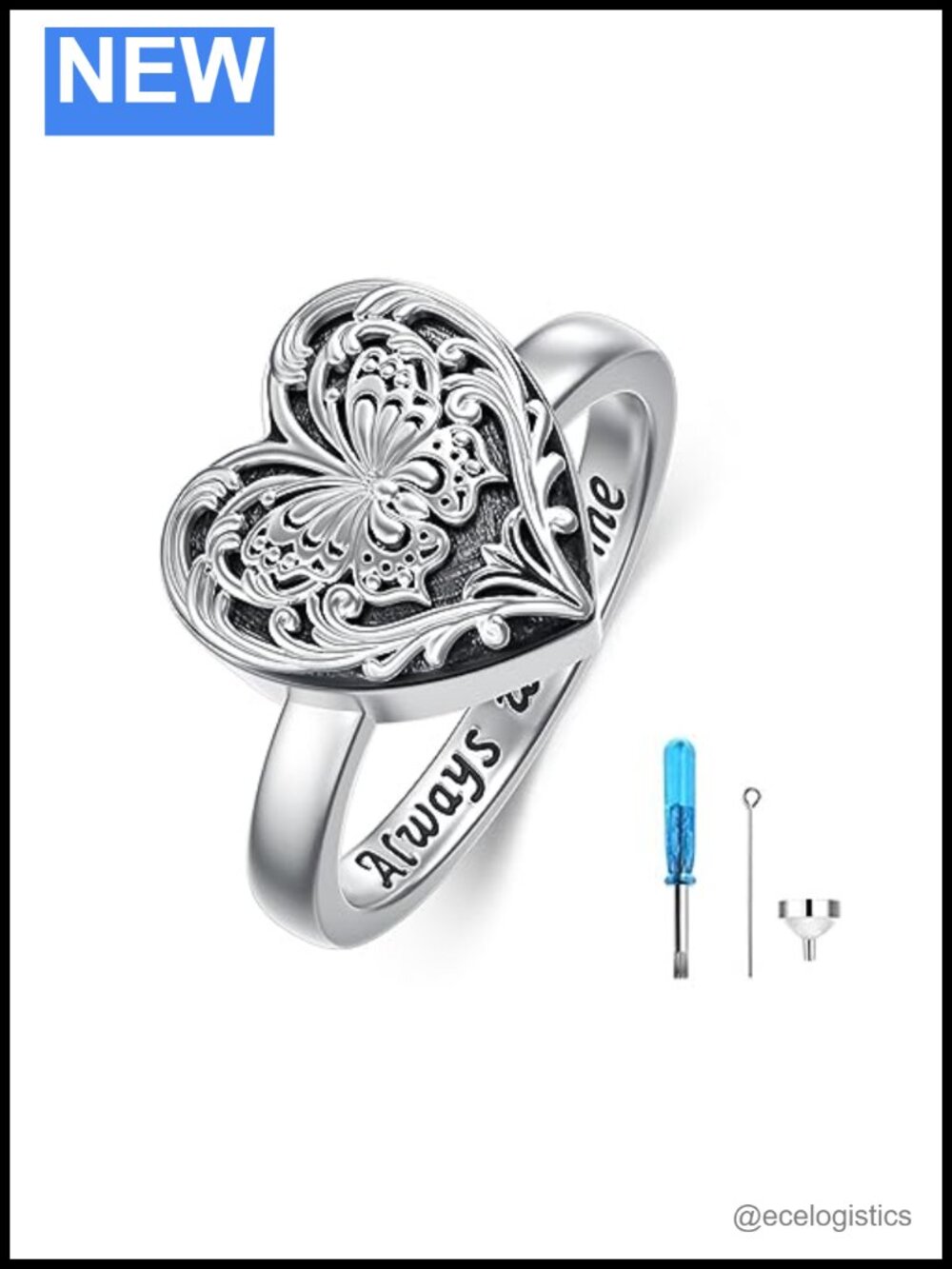 Sterling silver butterfly locket urn ring holds ashes keepsake
